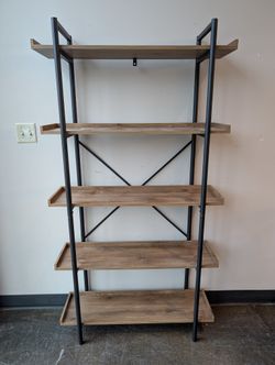 Industrial Modern Five-Tier Wood and Metal Bookshelf
