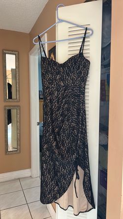 Black Lace Overlay Spaghetti Strap Dress