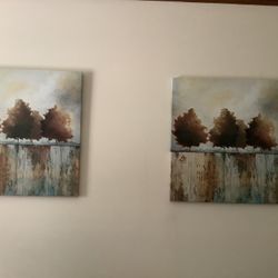 Set Of 2  Trees Canvas Wall Art  24” X 22” Each Canvas  Like New