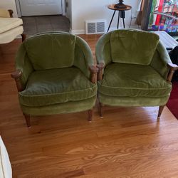 Two Matching Gren Custom Made Armchair 