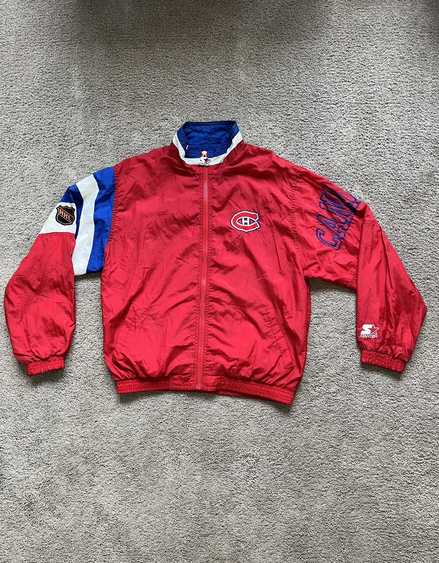 Vintage Starter NHL Montréal Canadiens Red Nylon Jacket Mens Size Large Slim