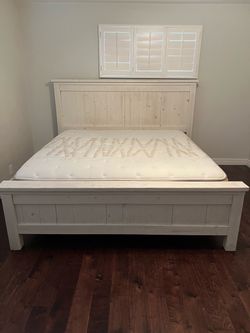 Hand made King White Wash Wood Bed Frame with Headboard