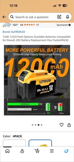 DEWALT 20v 12 Ah Batteries - compatible