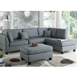 Grey 3 Piece Sectional Ottoman And Accent Pillows Included Linen Like Fabric Firm Price $740 Financing Available 