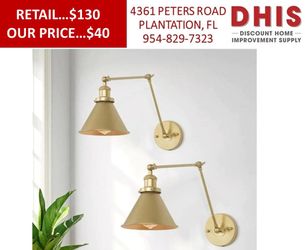 Brass Swing Arm, 1-Light Gold Swing Arm Plug-In Wall Sconce Hardwired Wall Lamp