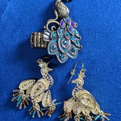 Peacock Earrings And Ring 