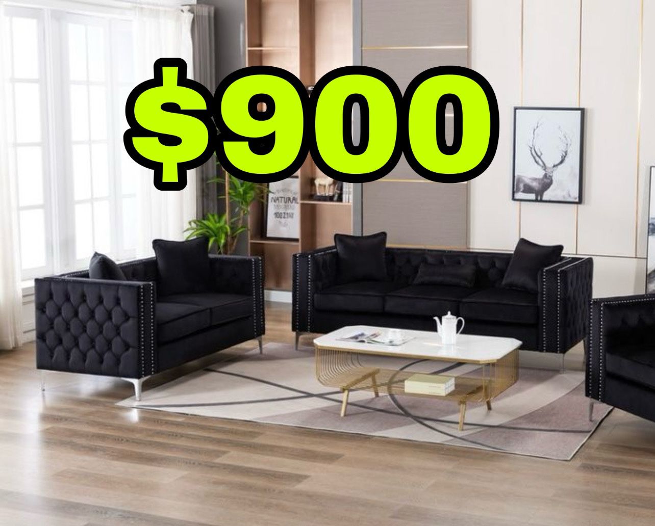 Beautiful New 2PC Tufted Sofa Set(1 Sofa & 1 Loveseat) in Black Velvet Only $900!!!