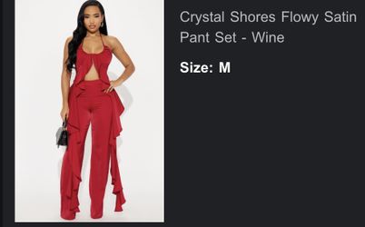 Red Satin Pant Set