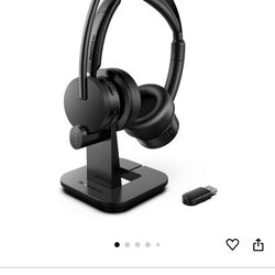 Wireless Headset, V5.2 Bluetooth Headset with Noise Canceling Microphone, Computer Headset with Volume Control Knob, Charging Display Base, USB Dongle