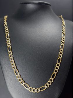 Yellow gold solid figaro diamond cut chain link 24 inch