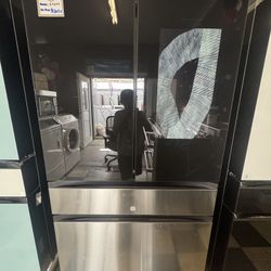 Samsung Bespoke Refrigerator With Family Hub In Charcoal Glass And Stainless Steel 