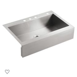 KOHLER Vault Single Bowl 18-Gauge Stainless Steel Apron Front Four Faucet Hole Kitchen Sink, Top-mount Drop-in 
