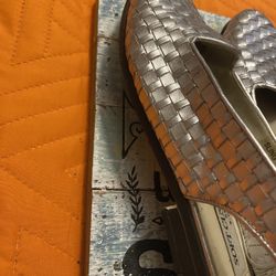 Silver leather loafers with a touch of glamour size 8