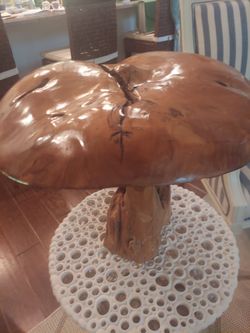 Solid Wood Hand Carved mushroom decor