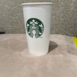 STARBUCKS CLASSIC CERAMIC TUMBLER 2014 12oz w/ Black Lid Coffee Mug Travel Cup