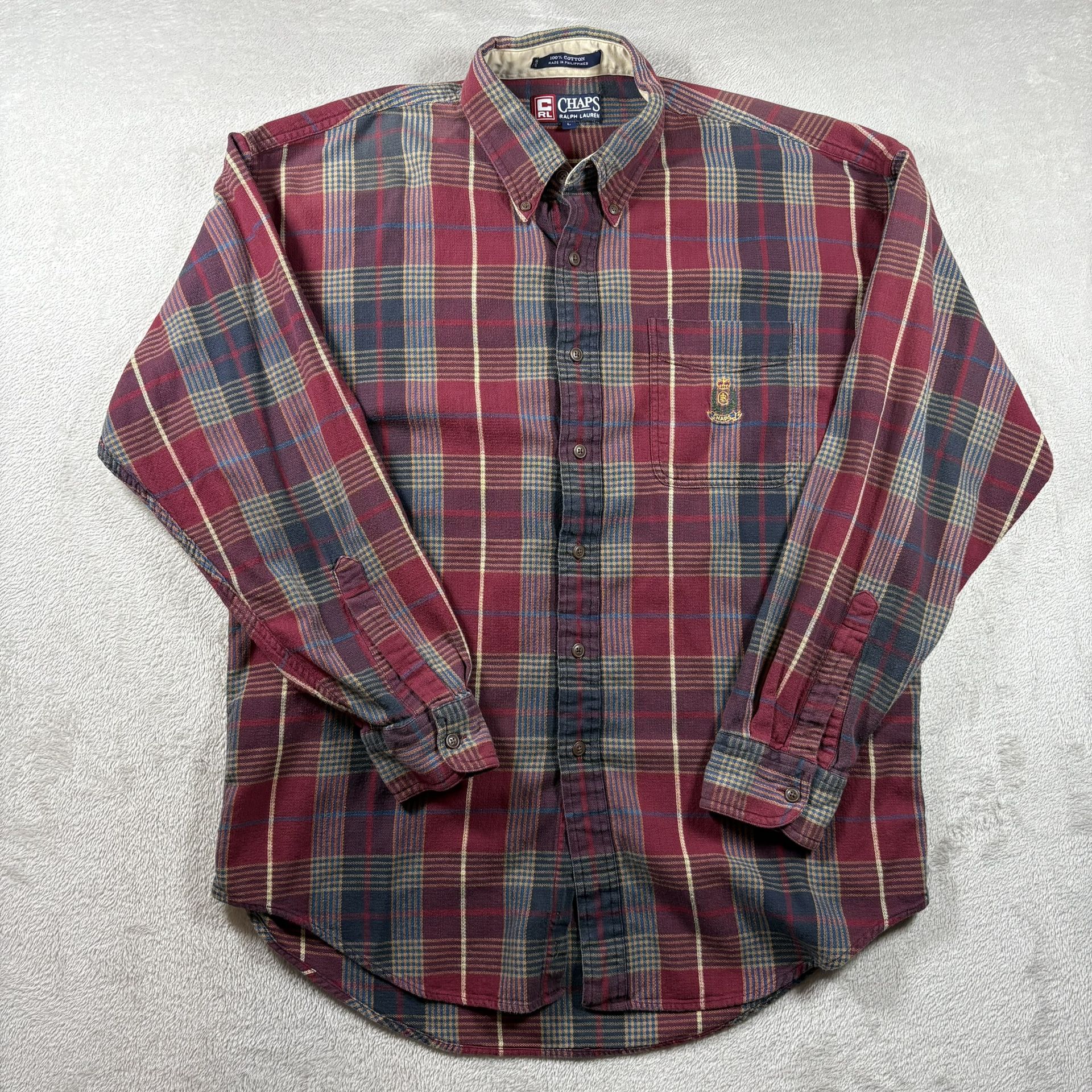 Vintage Chaps Ralph Lauren Shirt Mens L Red Plaid Long Sleeve Button Up #3591