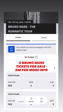 2 Bruno Mars Tickets