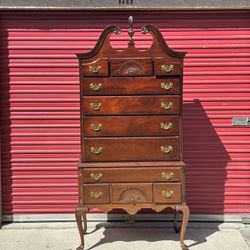 Vintage Solid Wood Highboy Dresser with Queen Anne Legs 