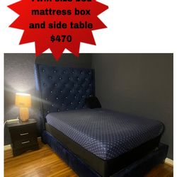 Queen Size Bed With Mattress And Side Table