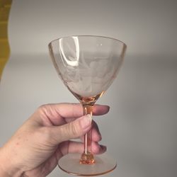 7  Etched Floral Pink Depression Glass Champagne