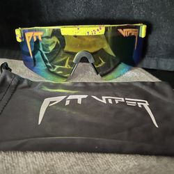 Pit viper sunglasses, yellow with red splash, yellow and green lens
