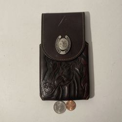 Nice Leather Pouch Phone Cigarettes Hand Tooled Horse Nice Coin