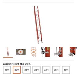 Werner 20 ft. Fiberglass Extension Ladder with 300 lbs. Load Capacity Type IA Duty Rating