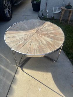Round Wood and Chrome Coffee Table