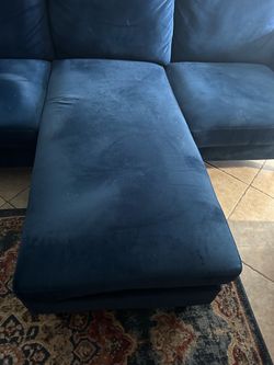 Blue …3 cushion sofa with foot stool,  like new