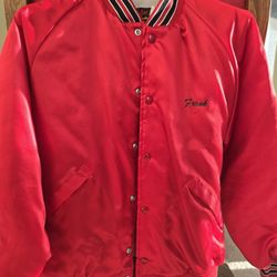 Vintage Red Satin Bomber Jacket with Name Frank