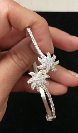 Beautiful silver palm tree bangle with cz stones