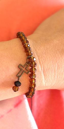 Handmade Crystal Cross Bracelet (Adjustable 6"-8")  New