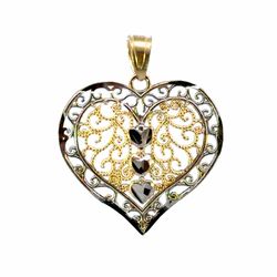 Woman’s Ladies 10k Two Toned White Yellow Gold 1” Inch Filigree Heart Charm Pendant for Necklace GP3136354