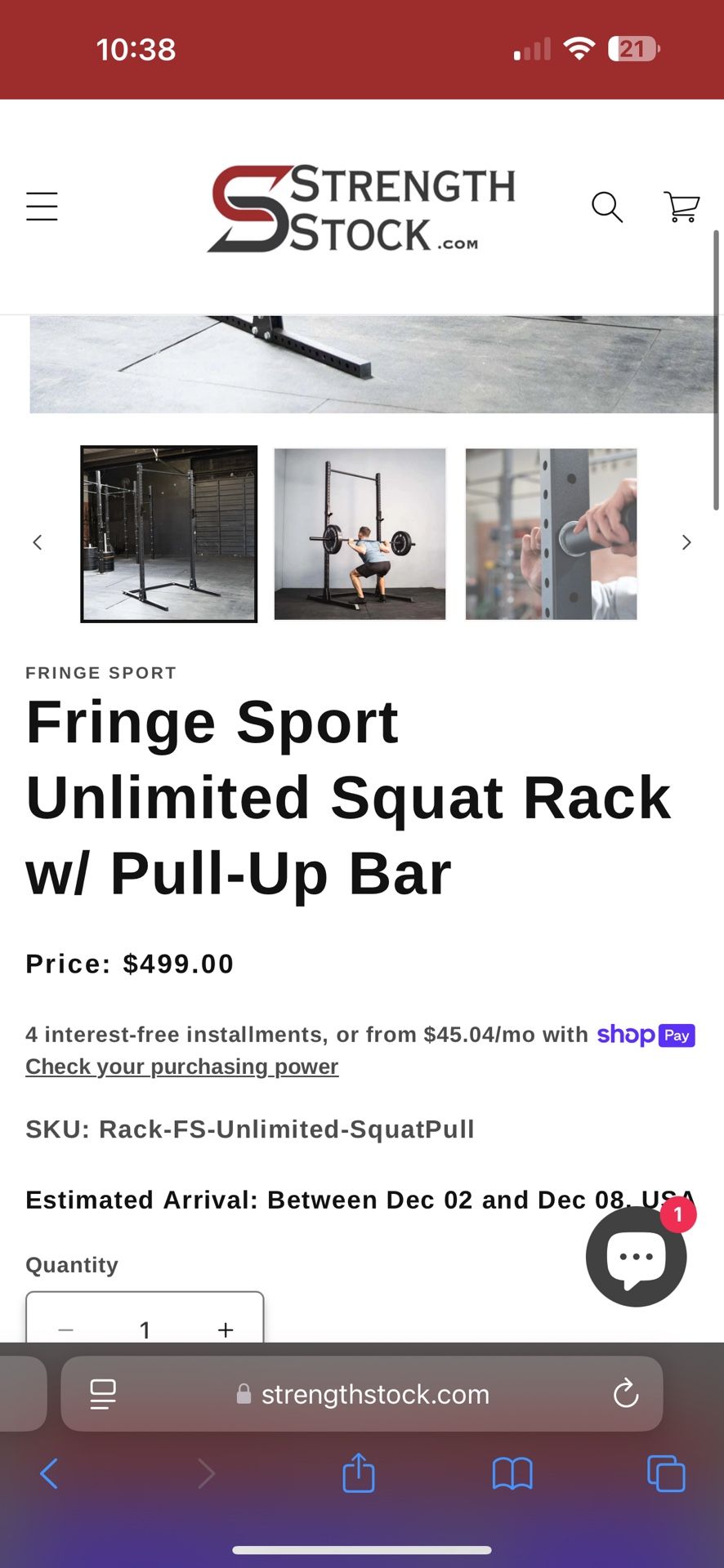 Fringe Sport Squat Rack/325 pound of weight/ barbells