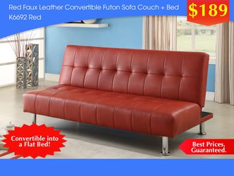 RED FAUX LEATHER CONVERTIBEL FUTON SOFA COUCH + BED K6692 RED