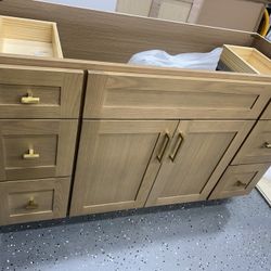 48-inch solid oak bathroom vanity, 34.5” H × 21” D, countertop not included.