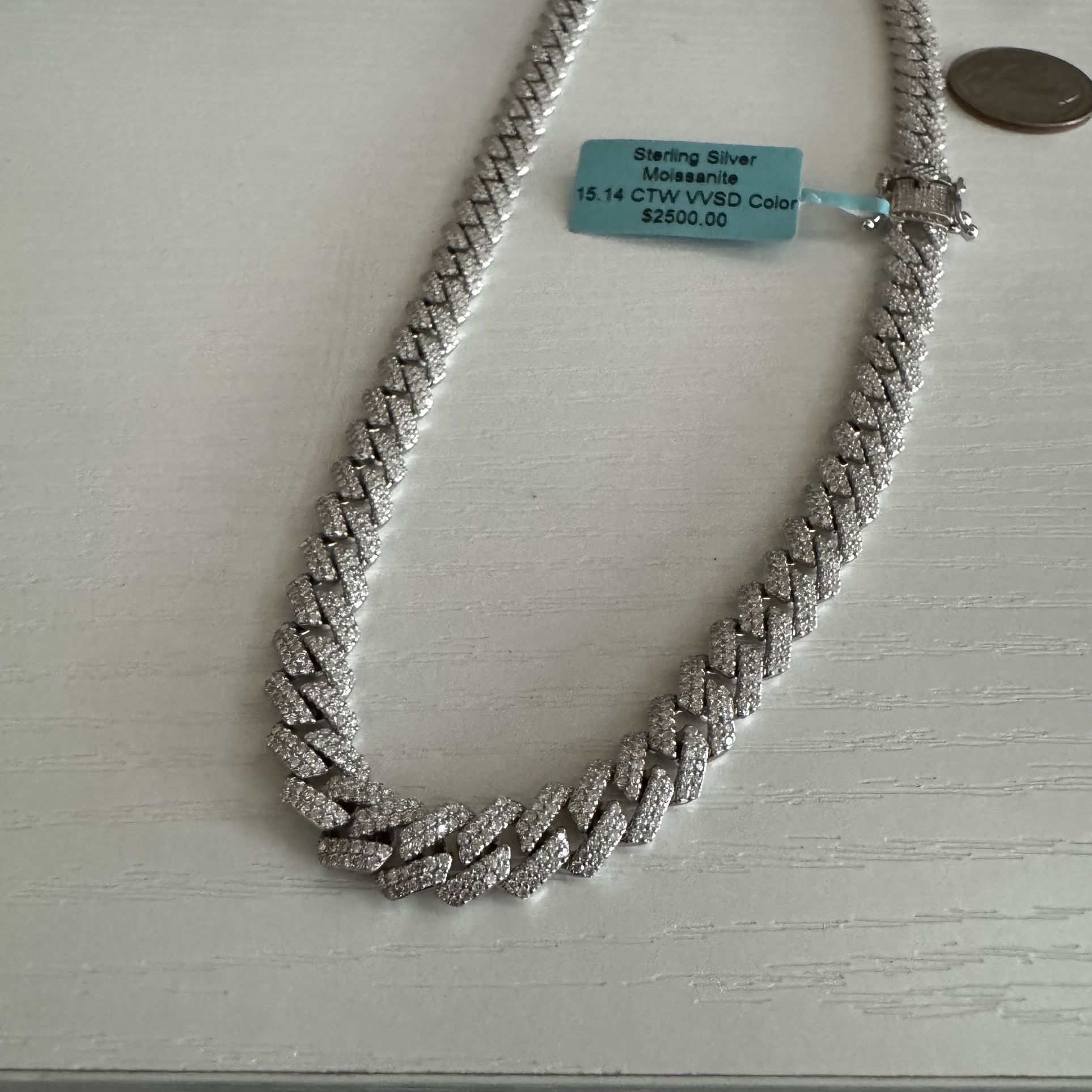 26” Monaco Cuban Chain – 15.14ctw Moissanite, 8.7mm, 925 Silver Iced Out