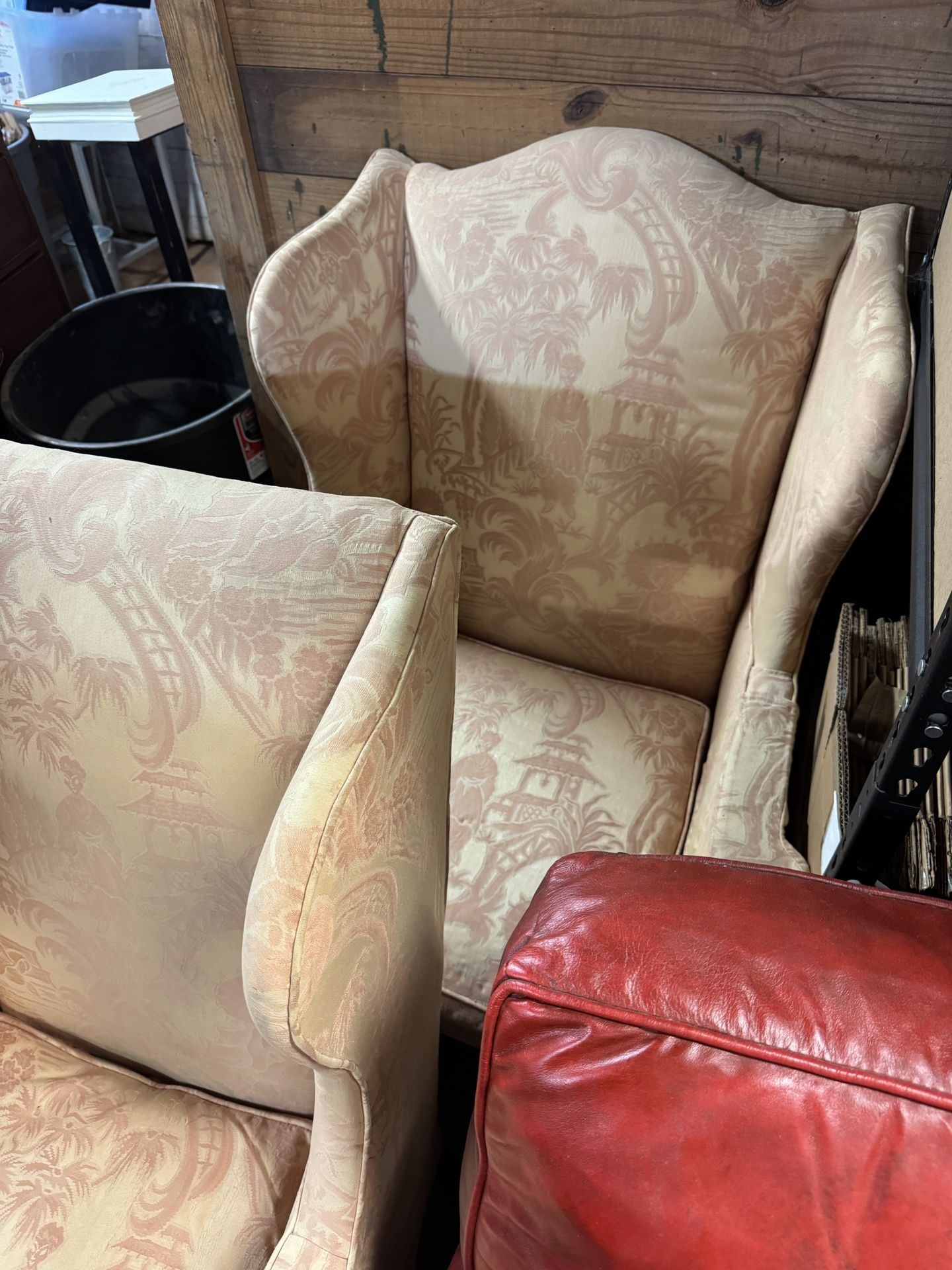 Pair Of Wingback Pink Toile Chairs