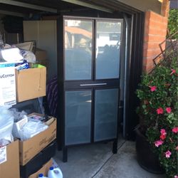 Dark Walnut Cabinet With Shelves And Drawers