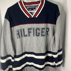 Vintage Tommy Hilfiger Spell Out Striped Sweatshirt Pullover Men’s Size S Red White Blue