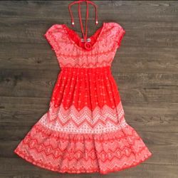 Almost Famous Vibrant Coral Colored Halter Neck Short Sleeve Dress 