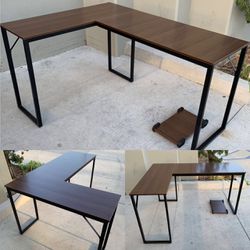 New In Box 57x44x30 Inch Tall L Shape Corner Office Computer Desk Table With Tower Stand Brown Furniture 