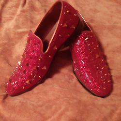 Beautiful men's studded red smoking slippers