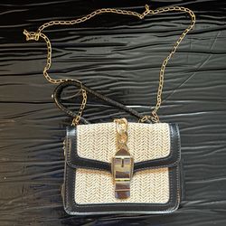 Black and tan woven small side purse