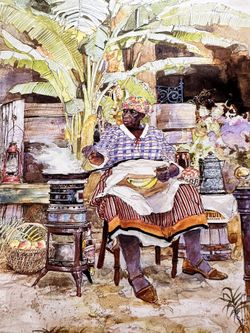 Vintage Print Ms Lou Frying Bananas Tommy Thompson Art