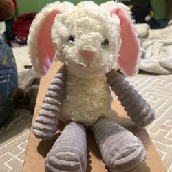 Rabbit Plush White, Pink, Grey Corduroy Ribbed Stuffed Animal