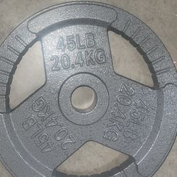 Olympic Weight Plates Set - 5x 45 Lbs - 2x 5 Lbs. Plus 48" Curl Bar. 2 Inch