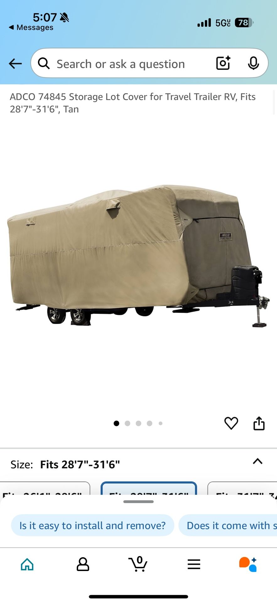 NEW ADCO 74845 Storage Lot Cover for Travel Trailer RV, Fits 28'7"-31'6", Tan (in box)