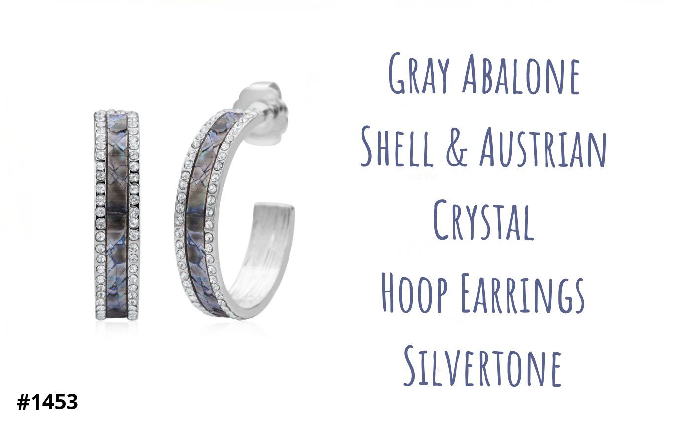 Cute Abalone Shell & Austrian Crystal Hoop Earrings, Silvertone or Goldtone