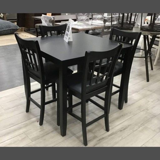 5PC BLACK Wooden Square Counter Table Set w/ MDF Top